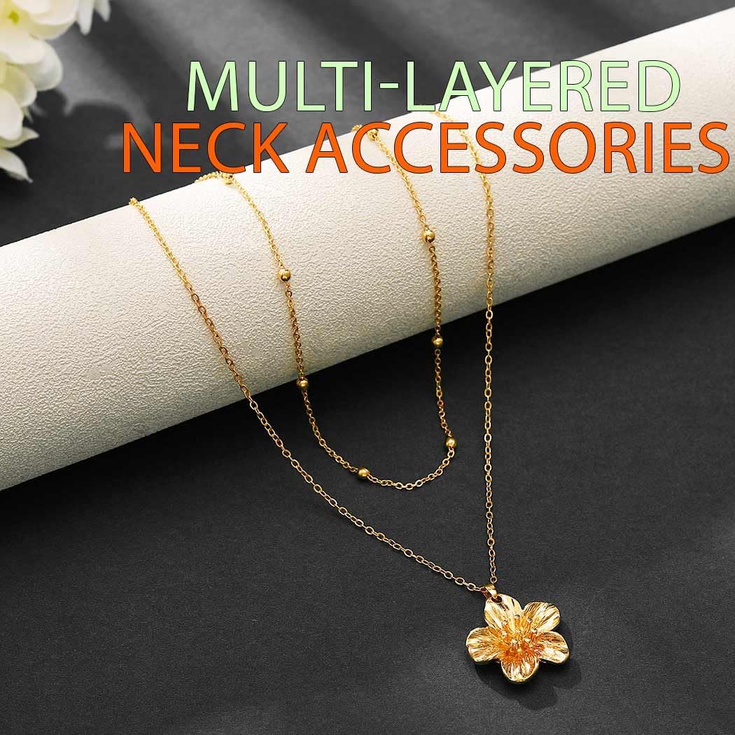 ACEDRE Gold Flower Necklace Layered Dainty Floral Pendant Necklaces Chain Accessories for Women - Image 2