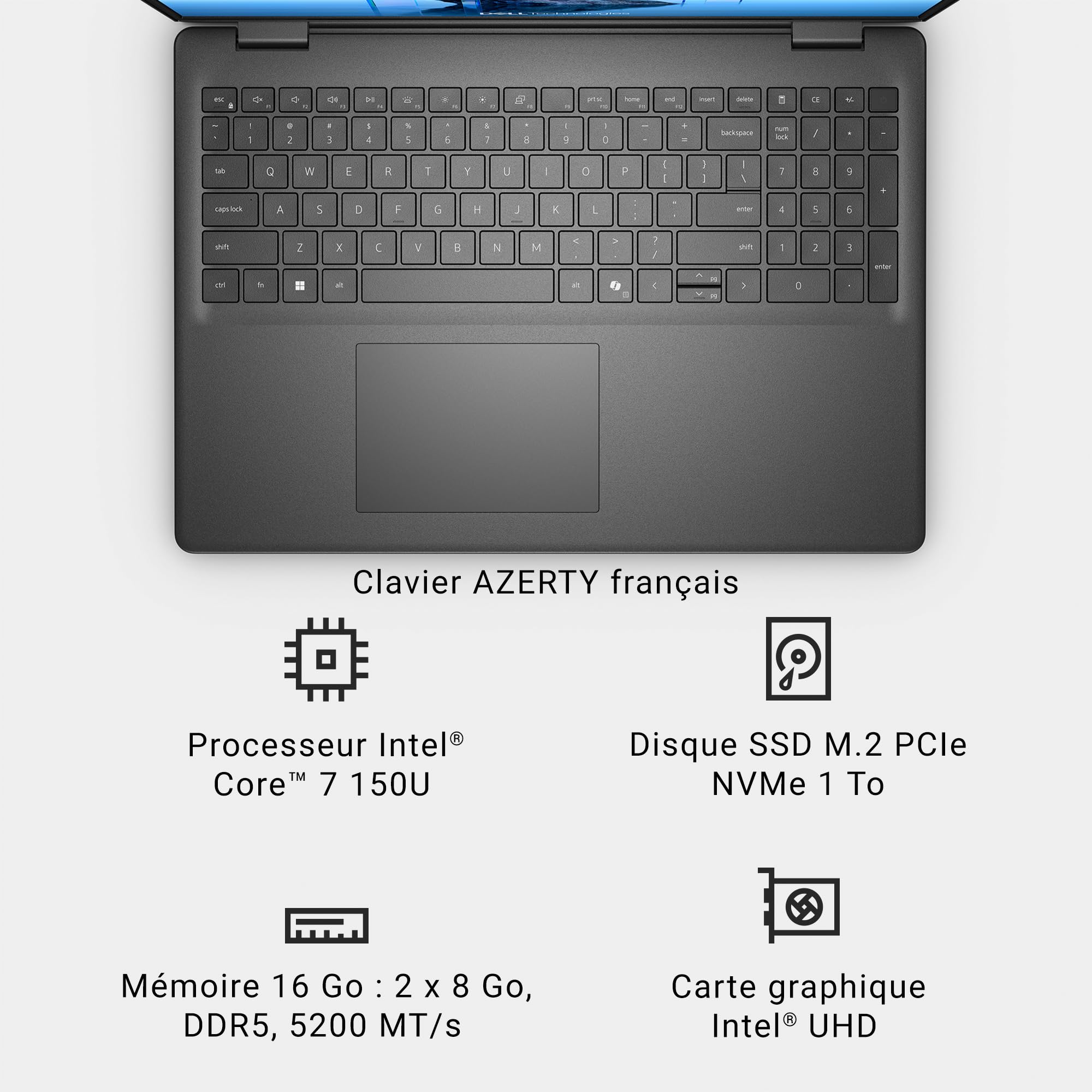 Dell 16 Laptop FHD+ Intel Core 7 16GB DDR5 RAM 1TB SSD Windows 11 Home AZERTY Keyboard Carbon Black