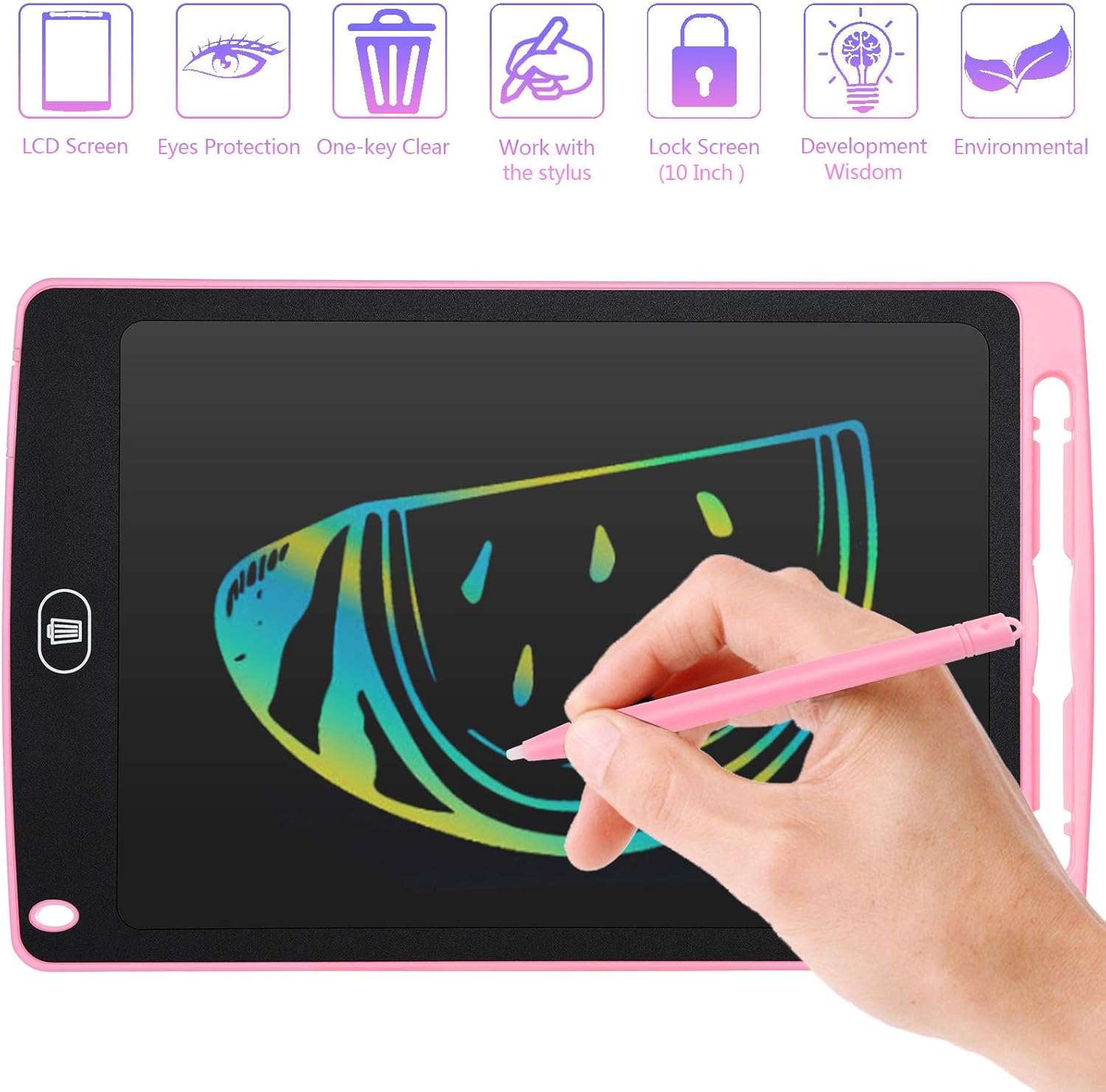 Czemo Tavoletta Grafica LCD Scrittura 10 Pollici Colorato, Elettronico Portatile Disegno Pad Writing Tablet con Stilo Regali per Bambini e Adulti (Rosa) Rosa 10 pollici - Immagine 2