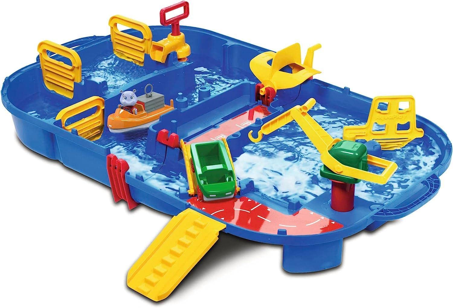 AquaPlay - LockBox - Waterway como maletín de Transporte con 27 Piezas, Juego Que Incluye 1 Hippo Wilma, Coche Anfibio y Bote contenedor, para niños a Partir de 3 años, 8700001516, Color Azul