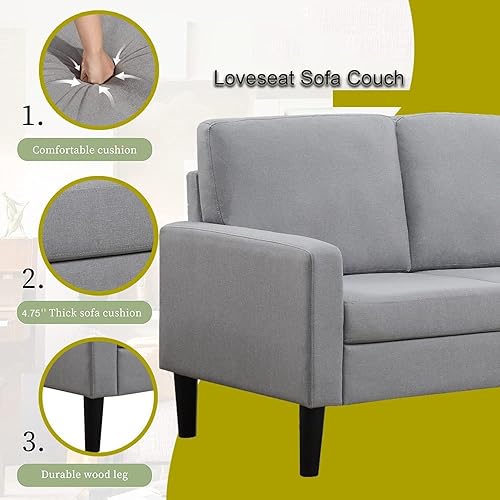 Miniatura 4 de BEEY Sofá biplaza moderno, sofá biplaza pequeño de 53 pulgadas para espacios pequeños, sofá de 2 plazas de tela de lino para sala de estar y