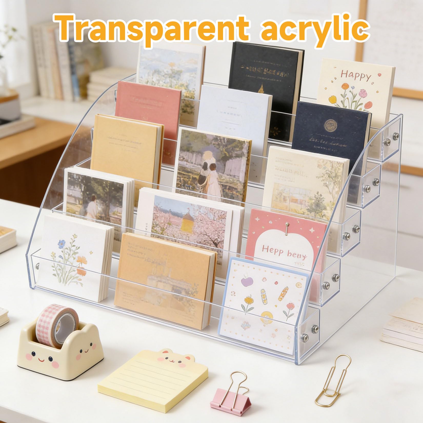 ShiFaKa 5 Tier Trading Card Display Stands, Space-Saving Acrylic Greeting Card Display Stand, cCard Stands for Displaying Greeting Cards, Counters, Shop, Offices, Restaurants — view 4