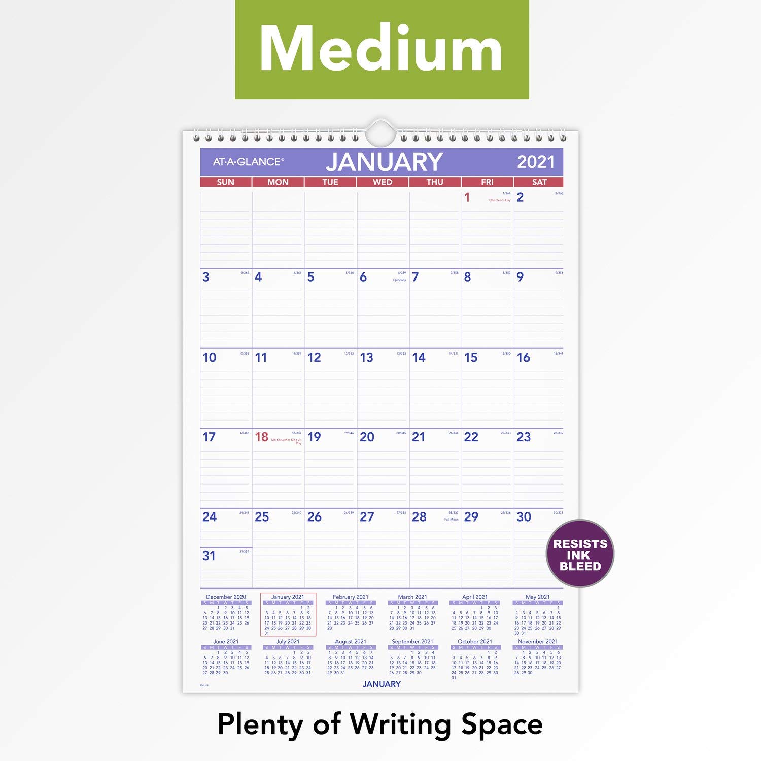 AT-A-GLANCE Wandkalender 2021, 30,5 x 43,2 cm, mittelgroß, monatlich Spiralbindung (PM22821)