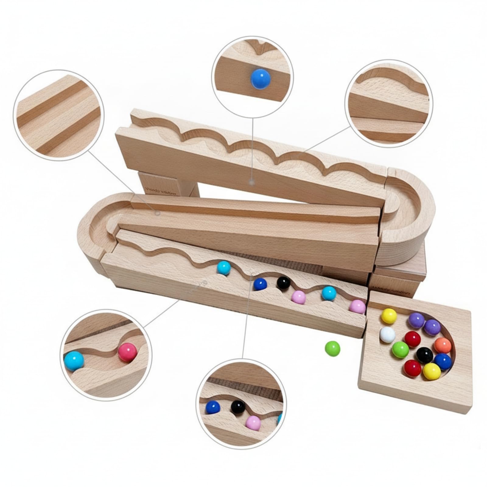 Murmelbahn Holz Kinder Bausteine Kugelbahn Motorikspiel Lernspielzeug mit Spiralbahn Und Metallkugeln aus Buchenholz für Vorschule Klassenzimmer Eltern Kind Interaktion