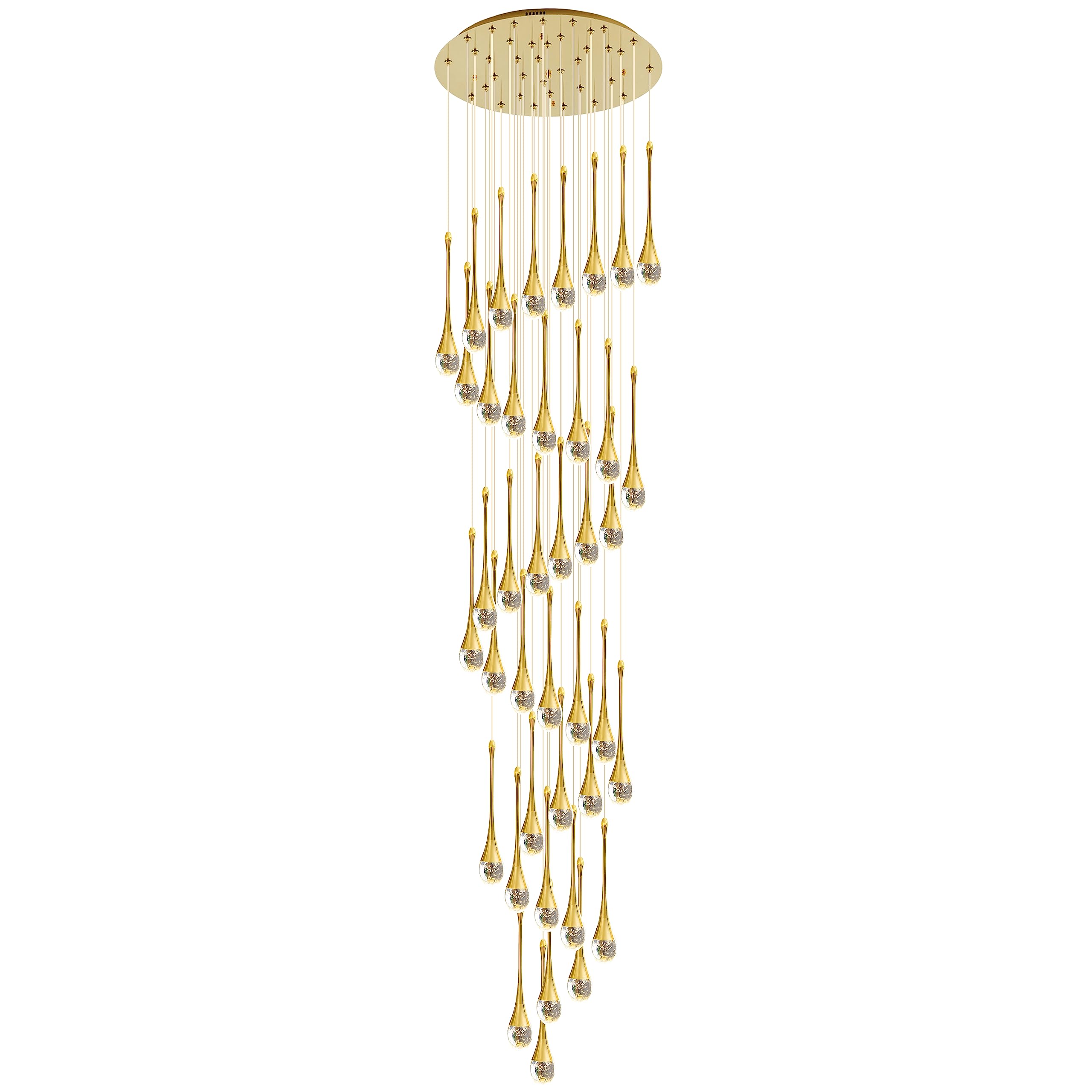 FYZDLAOR 40-Light High Ceiling LED Chandeliers 19fts (6Meters) Modern Raindrop Spiral Crystal Pendant Lights 3CCT Dimmable Dome Long Chandelier for Entryway Stairwell Lighting Fixture