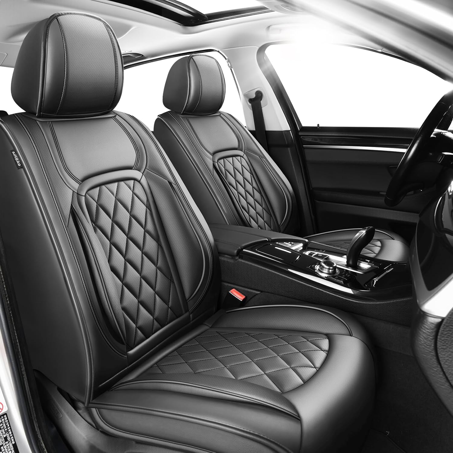 Fit Durango Premium Leather Car Seat Covers for Dodge Durango 2007-2025 2026 - Waterproof，Breathable，All-Weather Seat Cushion Protecto & Airbag Compatible, 2 Front Seat Black