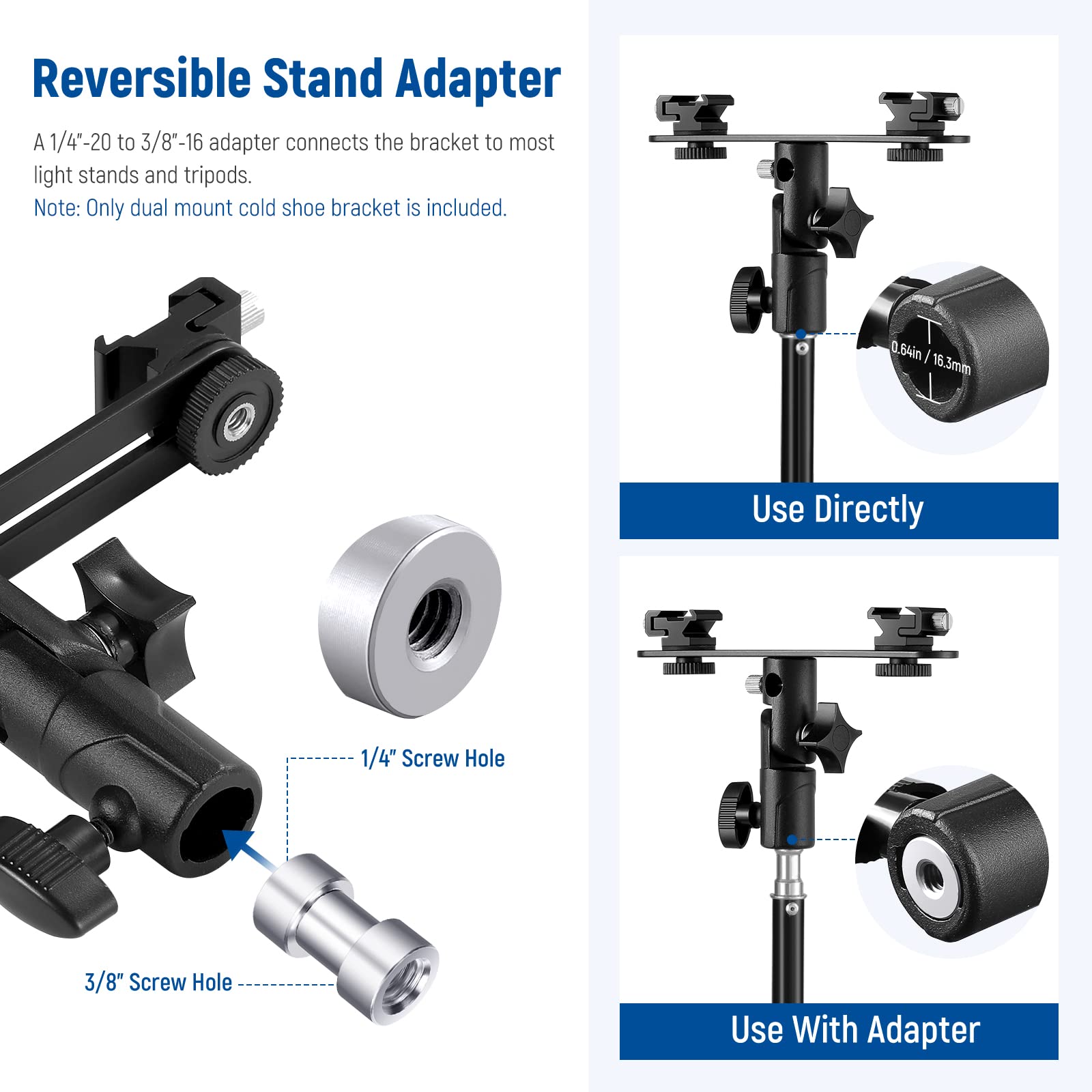 NEEWER Doppia Staffa A Freddo - Barra Alluminio Per Microfono, Luce LED E Flash Su Fotocamera