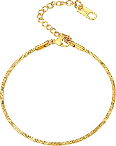 PROSTEEL Cadena de serpiente de acero inoxidable 316L, chapado en oro negro de 18 quilates, pulsera de cadena de serpiente de 0.059 in, cadena de