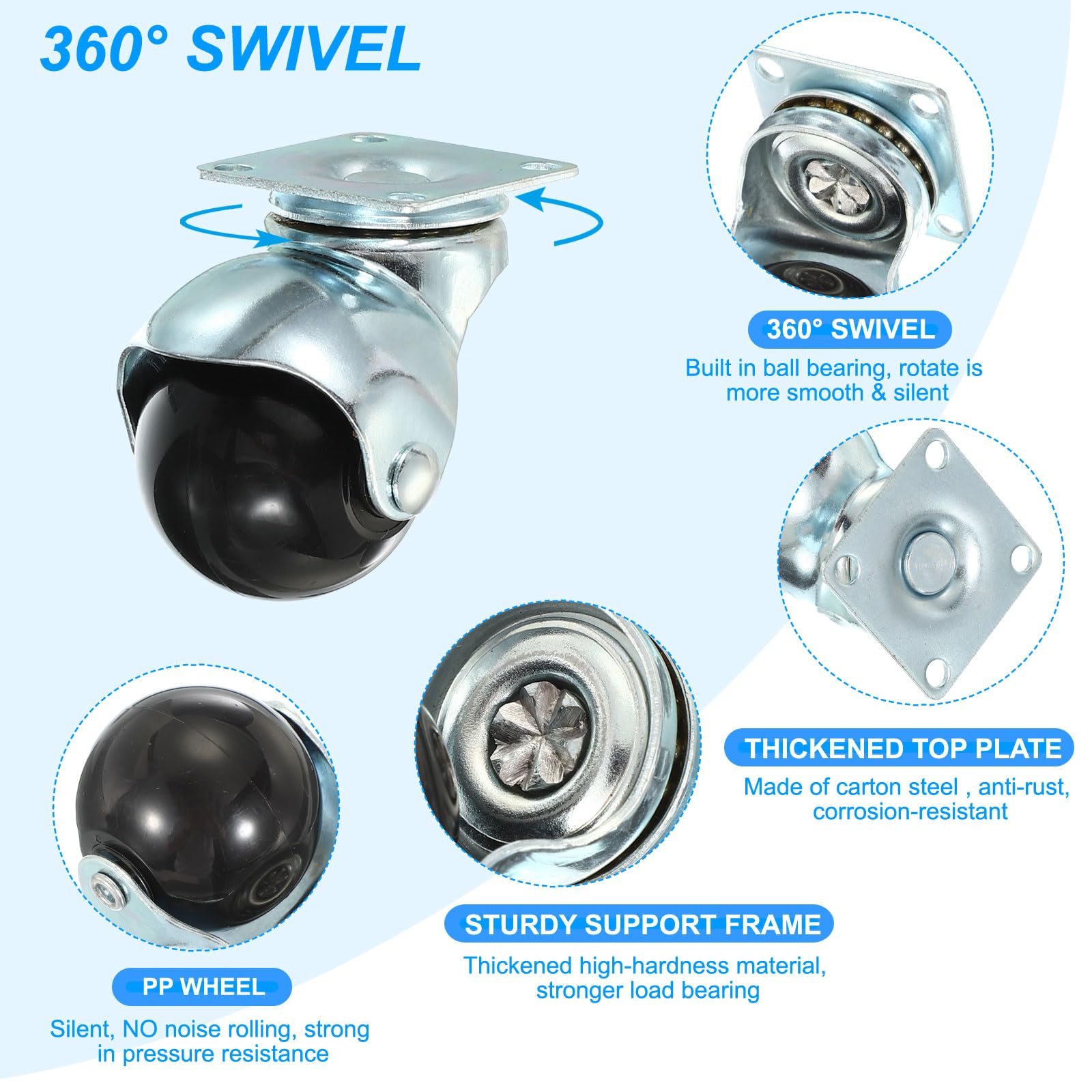 PATIKIL 2 Inch Ball Caster Wheels - 8 Pack -3 PATIKIL 2 Inch Ball Caster Wheels - 8 Pack -3