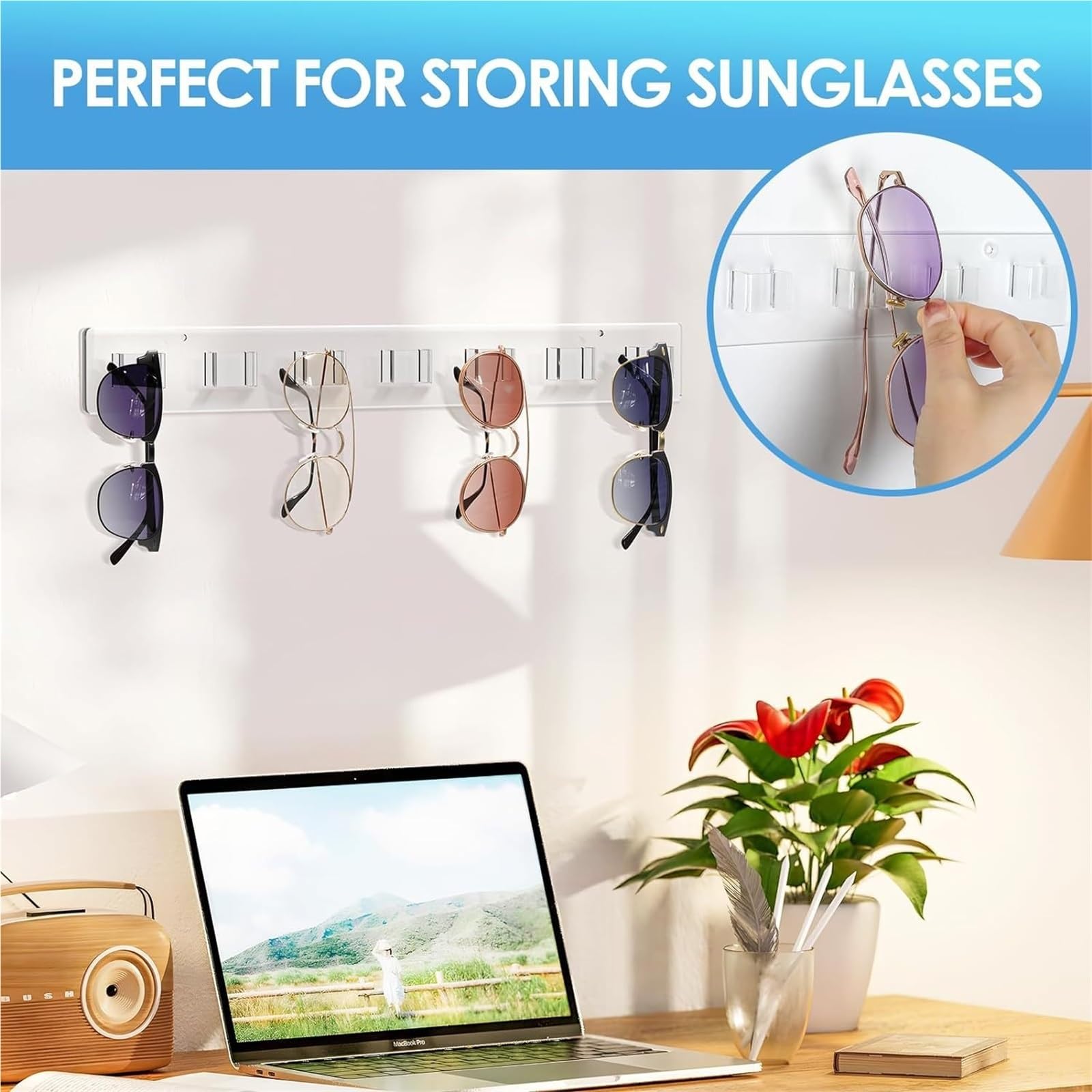 Porta Occhiali per Casa Portaocchiali da Sole Moderno da Parete in Acrilico da 2 Pezzi Organizer Occhiali da Sole(Transparent)