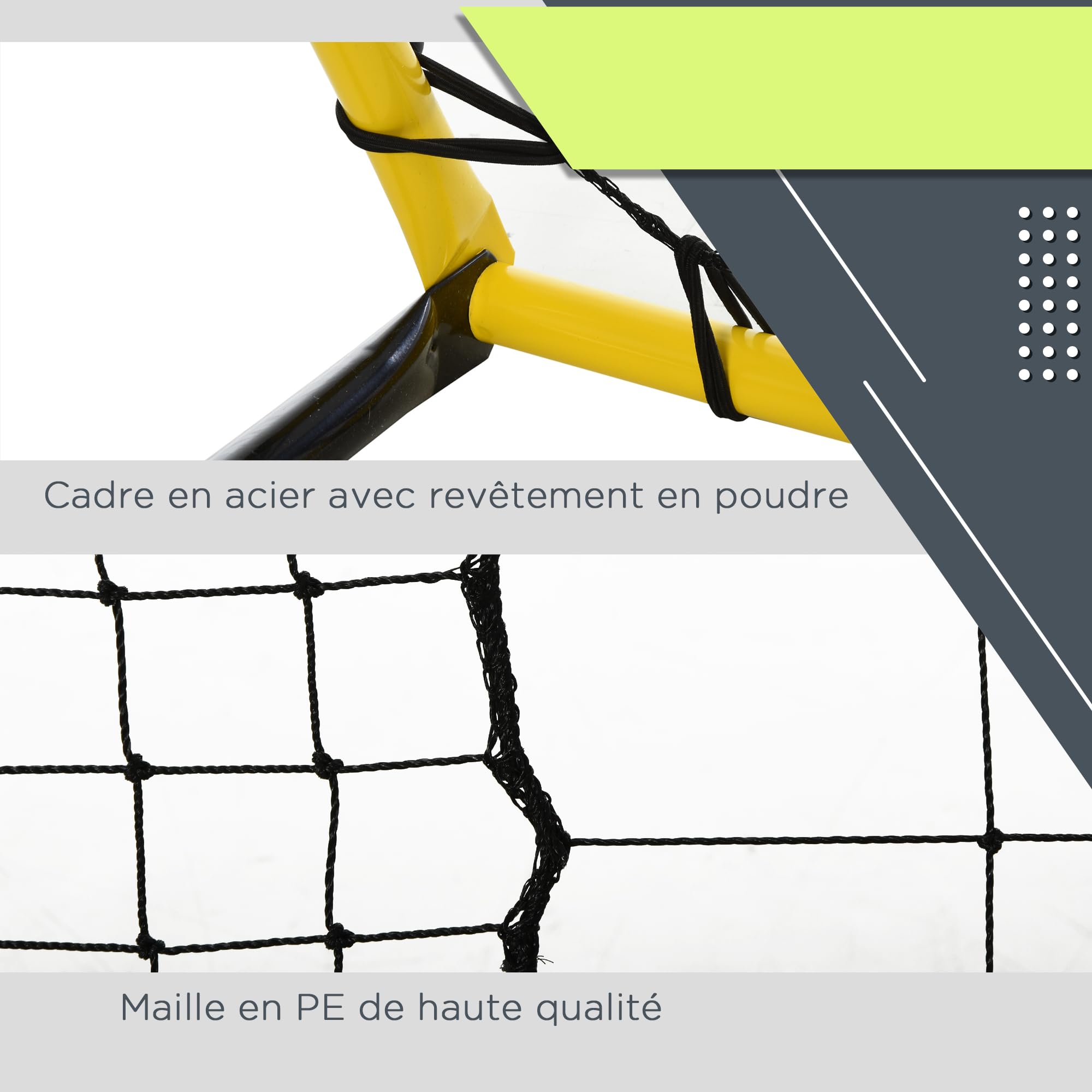 HOMCOM Filet de Rebond de Football, 184L x 123H cm, rebondisseur de Football, 5 Angles réglables de 60° à 90°, pour l'entraînement de Football, de Baseball, de Basket-Ball, Jaune et Noir