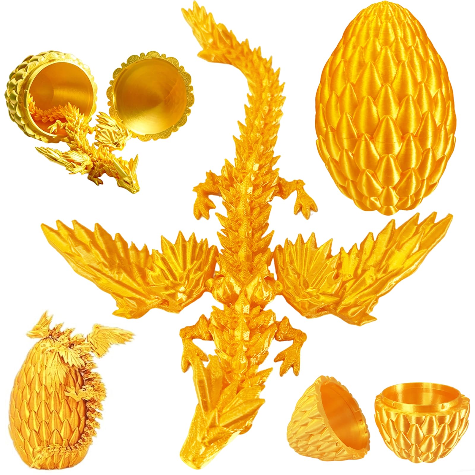 Joycabin 3D Printed Dragon Egg with Dragon, 3D Printed Articulated Crystal Animals Fidget Toy and Decor for Kids Friends Colleagues – Christmas Birthday Halloween Easter Decoration Gift (Gold) — image 1
