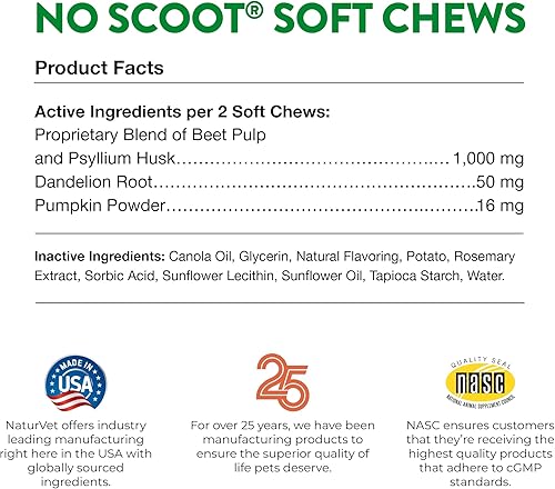 Miniatura 8 de NaturVet - Sin Scoot para perros - 60 masticables suaves - Plus Pumpkin - Apoya la función saludable de la glándula anal y el intestino - Mejorado