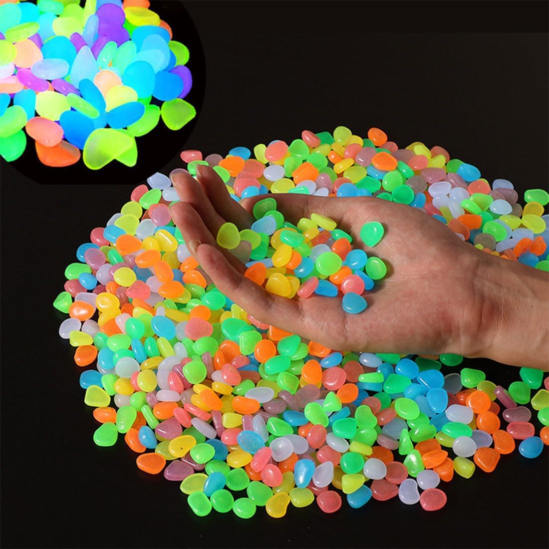 Glow in The Dark Stones 1000 Pcs Glow Pebbles Aquarium Rocks for Fish Tank Lawn Yard Garden Walkway Plant Pots (Rainbow)