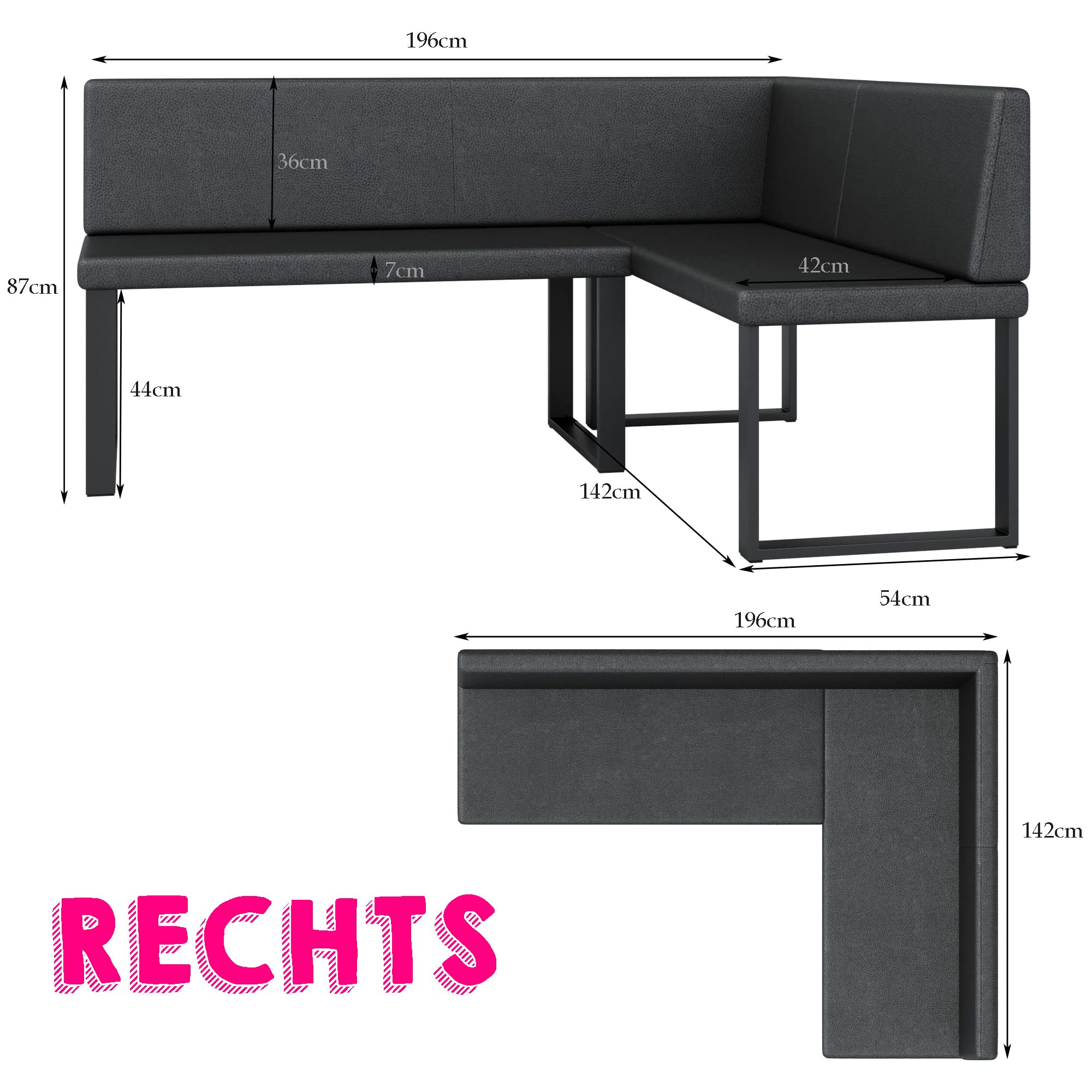 Akiko Banc d'angle en métal avec table et bancs - Banc d'angle pour votre salle à manger, cuisine moderne, coin salon, coin repas. Parfait pour cuisine, bureau et réception. Finition solide (INARI 28