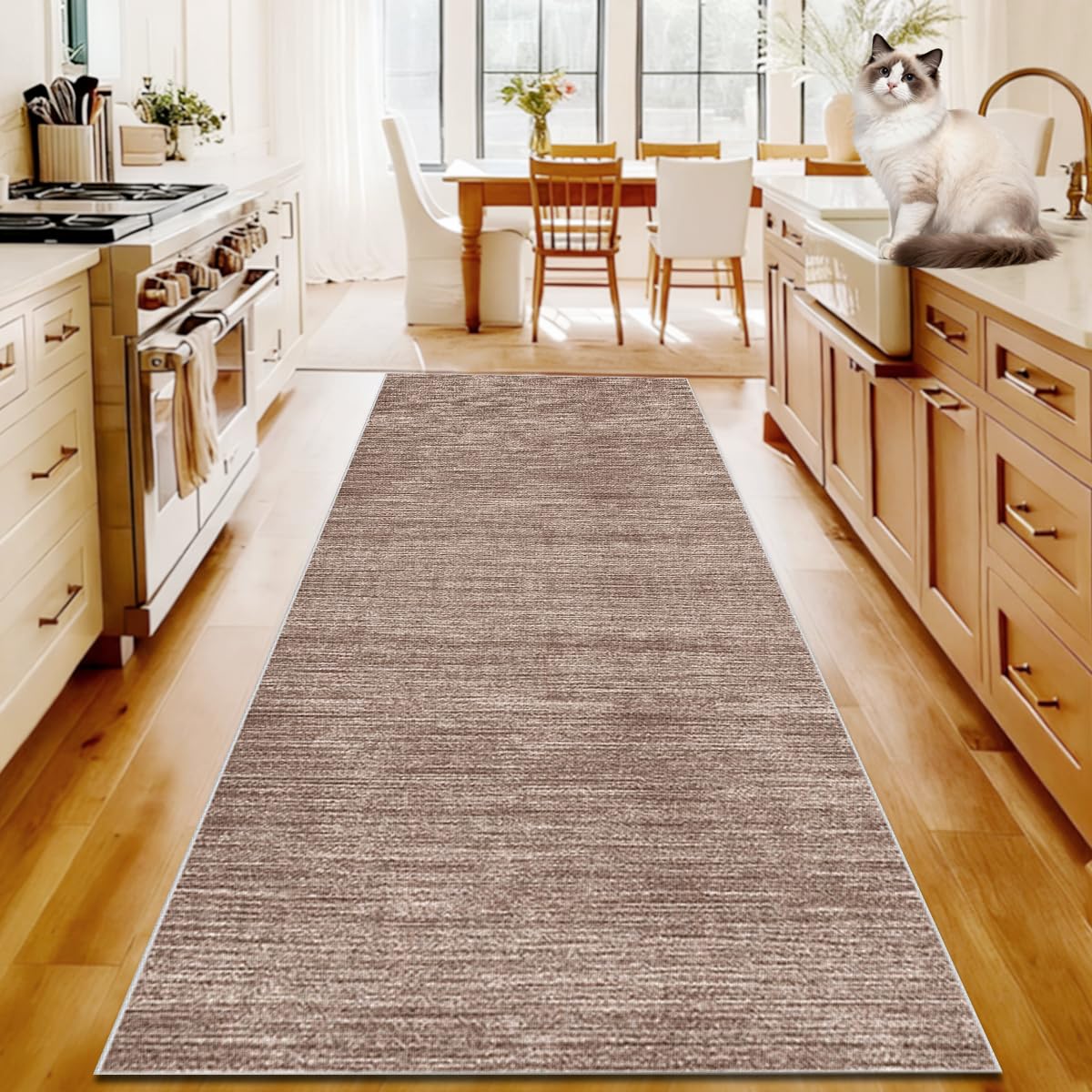 Tapis de couloir antidérapant marron pour éviter les chutes sur carrelage et parquet ciré
