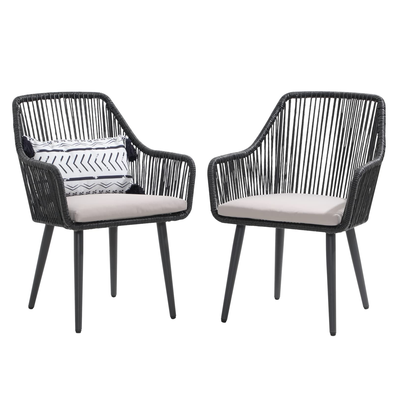 Patiorama Outdoor Dining Chairs, Patio Dining Chair Set of 2, All-Weather Woven Rope Rattan Chairs, Outdoor Dining Wicker Chairs with Armrests for