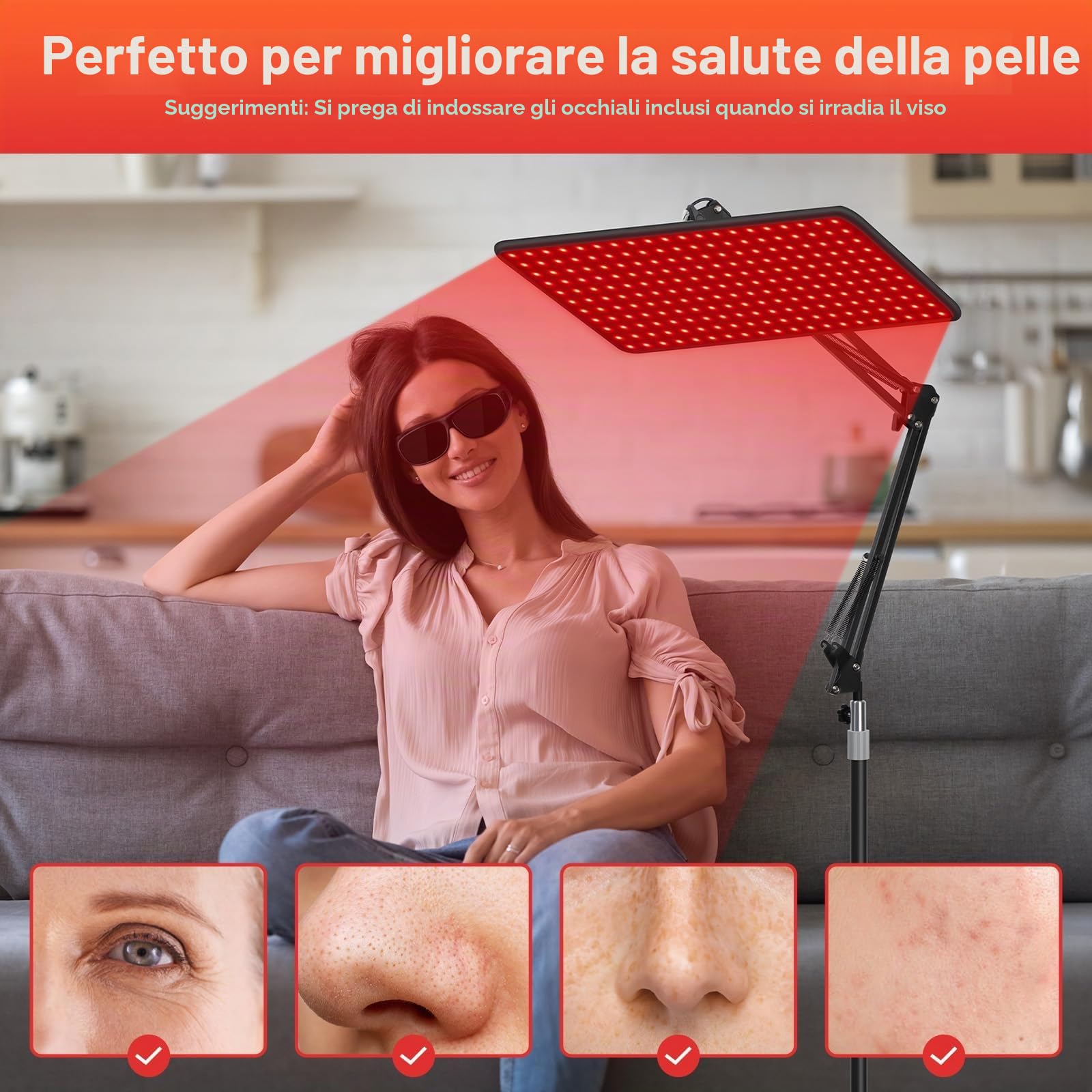 BEICHEN Lampada di terapia con luce rossa per il corpo e il viso, lampada di luminoterapia a infrarossi con supporto stabile, luce rossa 660 nm, pannello di luminoterapia a infrarossi 850 nm e 940