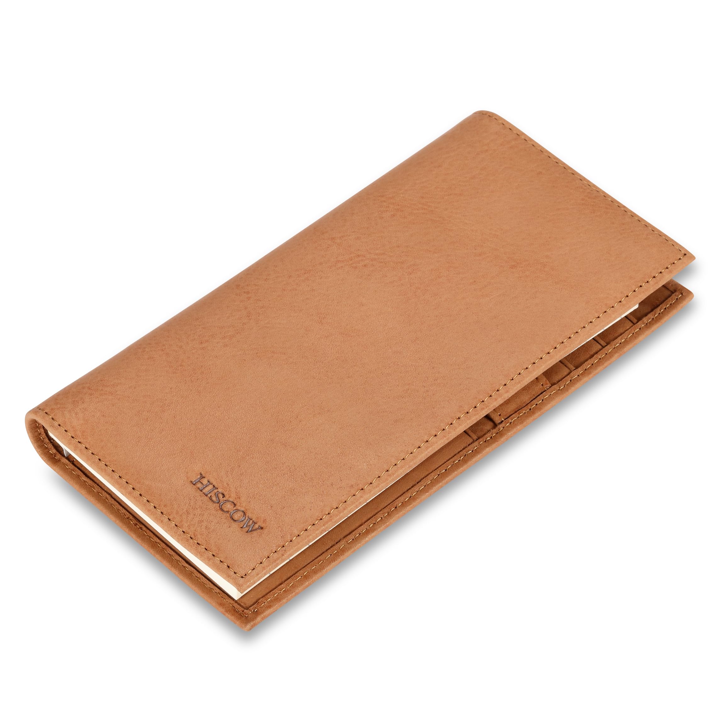 HISCOW Soft Leather Checkbook Cover & Card Holder with Divider - Italian Calfskin (Aniline Leather Tan)