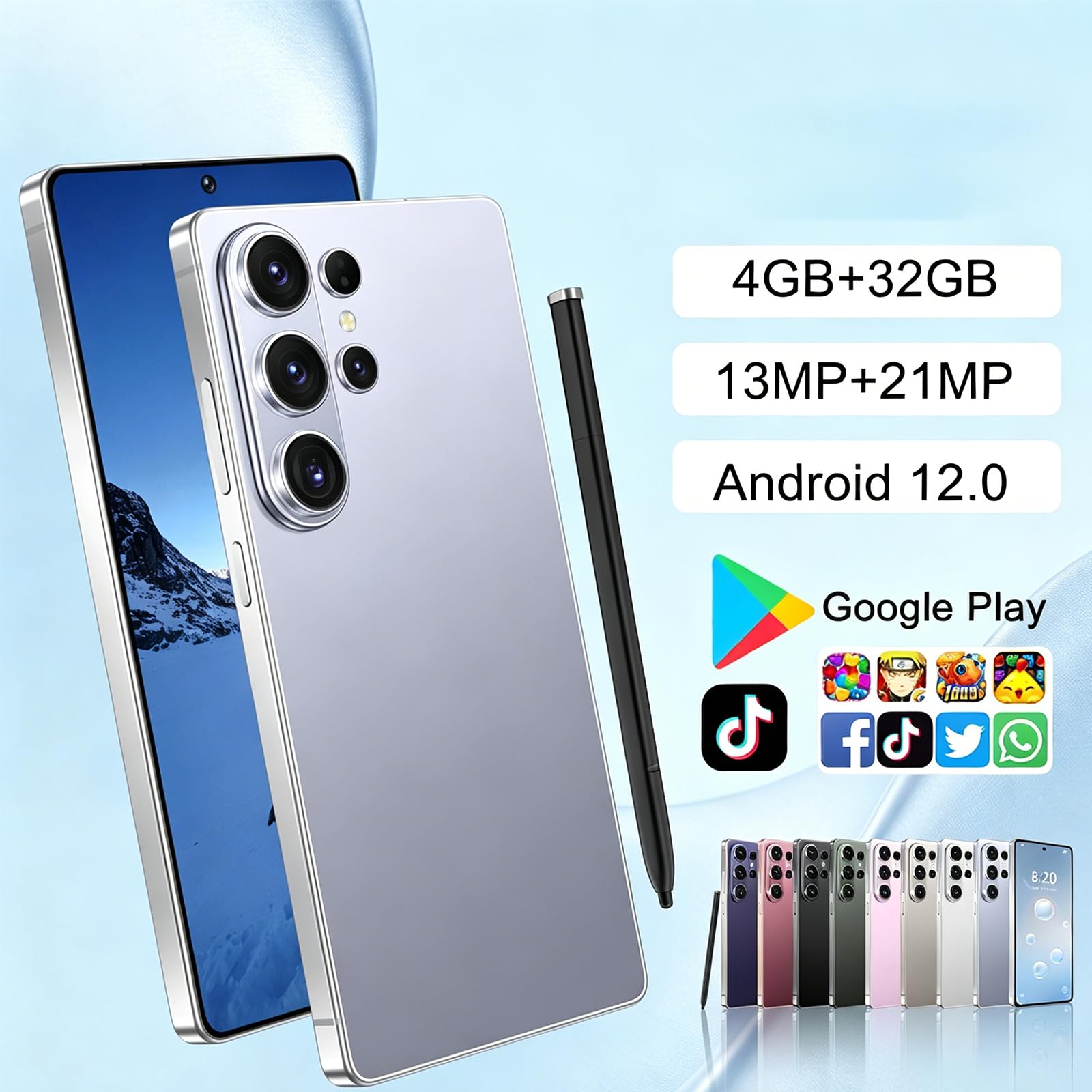 McMgc Smartphone 4G sbloccato, schermo forato Incell da 6,75 pollici, 4GB+32GB espandibile fino a 256GB, processore octa-core MTK6739, Android 12, tripla slot per 2 nano-SIM + scheda TF (Black)