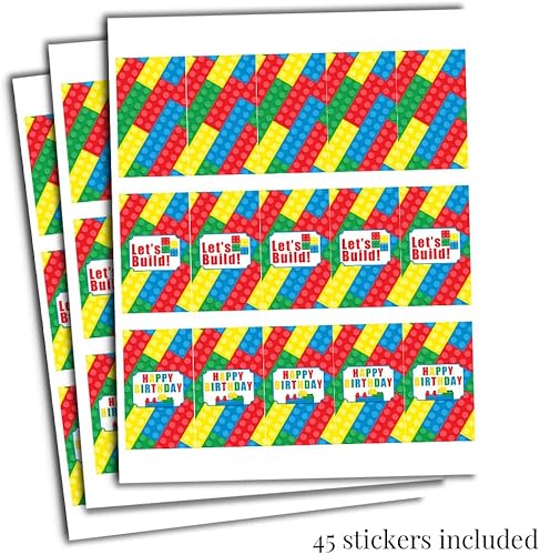Miniatura 9 de AmandaCreation - Bloques de construcción para cumpleaños, mini barra de chocolate para niños, 45 etiquetas envolventes de 1.4 x 2.6 pulgadas,