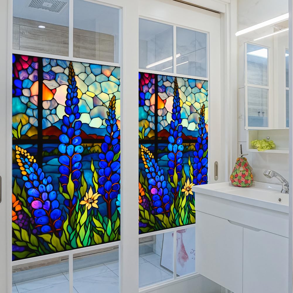 2 Pezzi Pellicole Protettive per Finestre, 45 x 100cm Rimovibili Statiche Pellicola per Vetri Finestre Colorata per Casa, Ufficio, Bagno (stile 7)