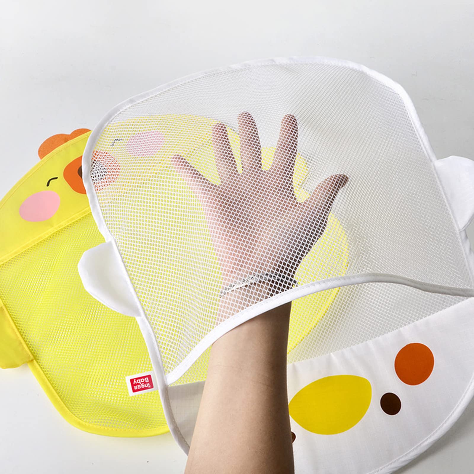 ORFOFE Borsa Portaoggetti per Bagno con Ventosa, Organizer di Giocattoli per Ragazzo Ragazza in Rete Traspirante, Contenitore Sospeso Bianco per Pannolini e Accessori, Tessuto Poliestere Resistente