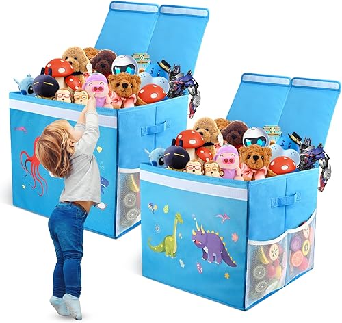 GOLDGE Dos paquetes de baúl de juguete para niños y niñas de 18 x 16 x 14 pulgadas caja de juguetes de tiburón bebé caja de juguetes de dinosaurio