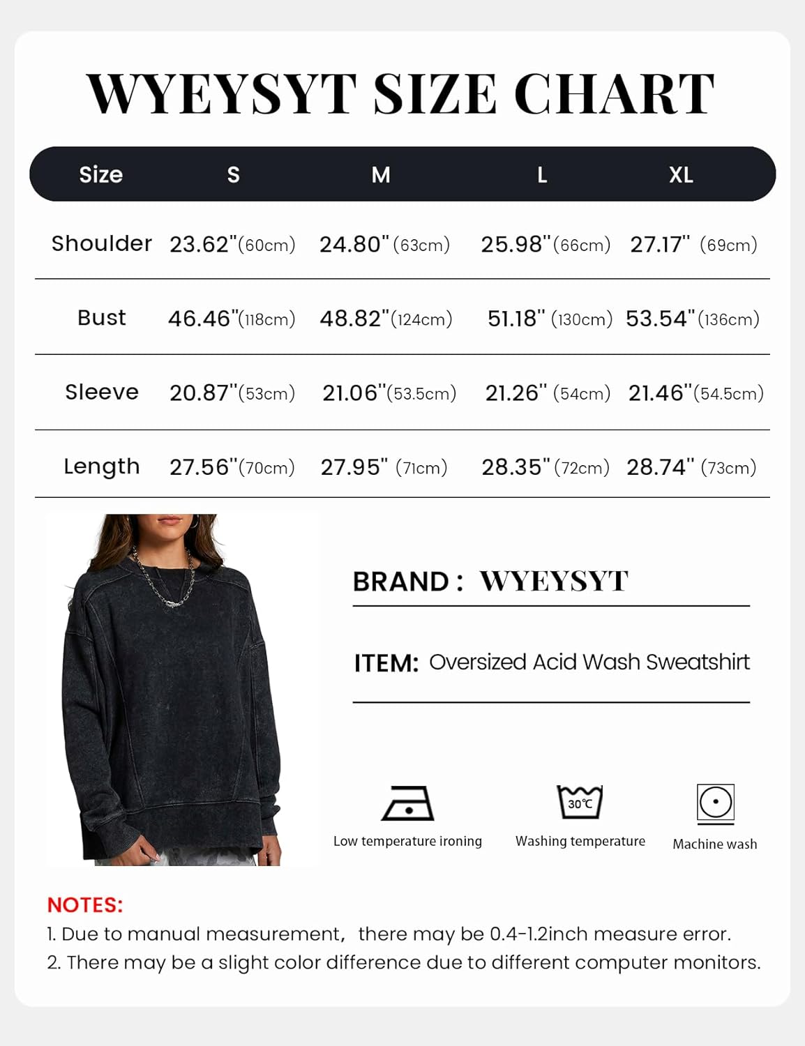 Wyeysyt Oversized Sweatshirt for Women Acid Wash Pullover Vintage Cotton Crew Neck Long Sleeve Sweatshirt - Image 7