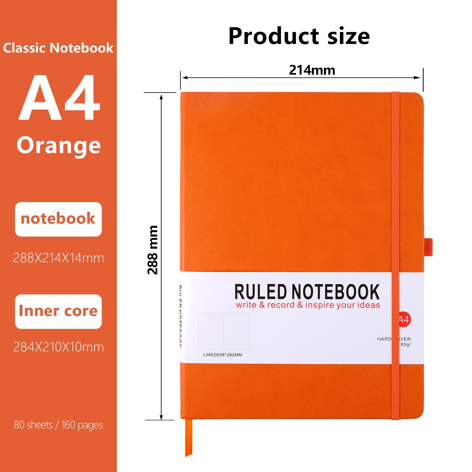 A4 Notebook, Notebook A4 Journal Notebook Hardcover Notepad with Bookmark Composition Notebooks, Pen Loop - Image 2