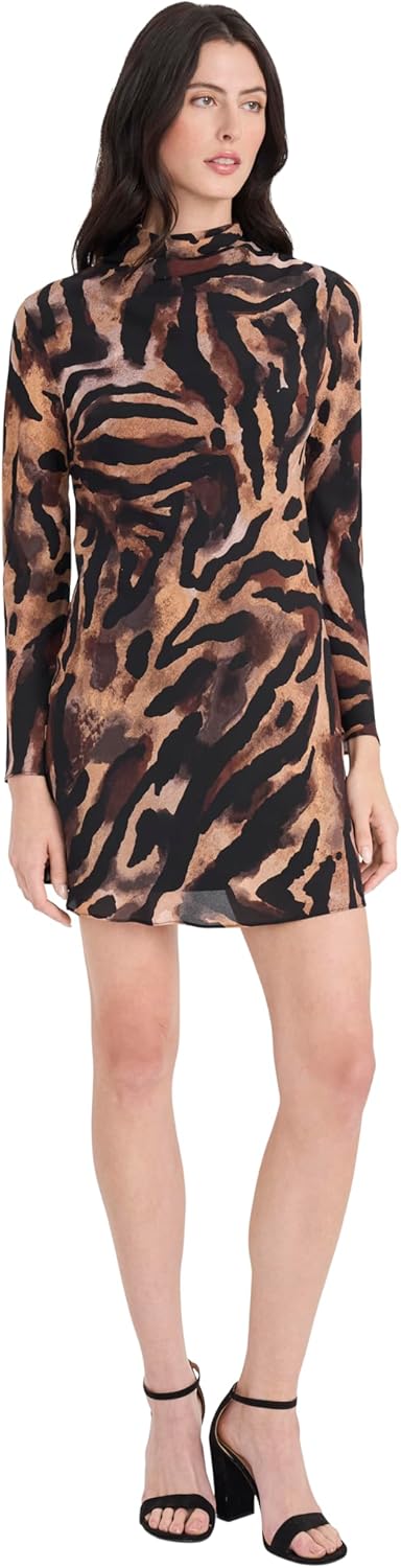 Donna Morgan Women's Mock Neck Long Sleeve Animal Print Shift Night Out Cocktail Party Dresses