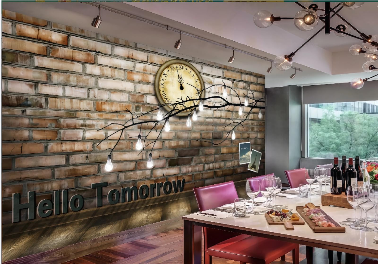 Rskjdghshd 3D Wallpaper Retro Brick Wall Clock Coffee Gourmet Afternoon Tea Drink Shop Bar Background Wall Western Restaurant Wallpaper Cafe Mural,,250X175cm