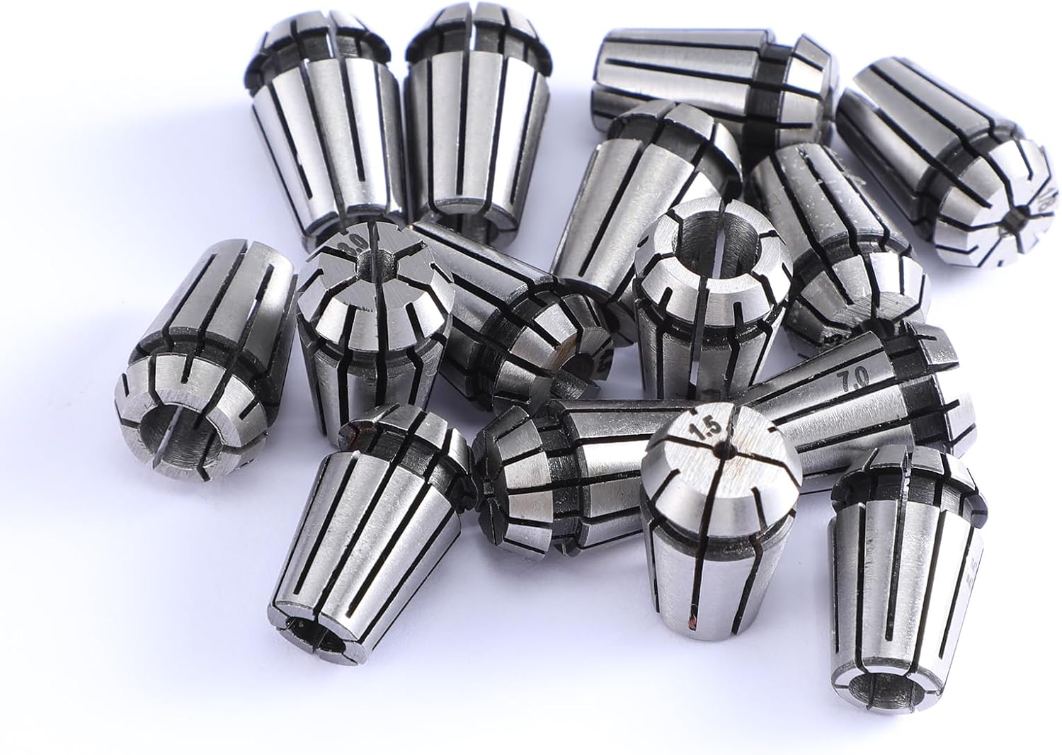 19 Pcs ER11 Spring Collet Set Er11 A M14 Thread Collet Clamping Nuts ER11 Precision Spring Collet Set for CNC Engraving Milling Lathe Chuck Tool, 1.0mm-7.0mm and 1/4, 1/8