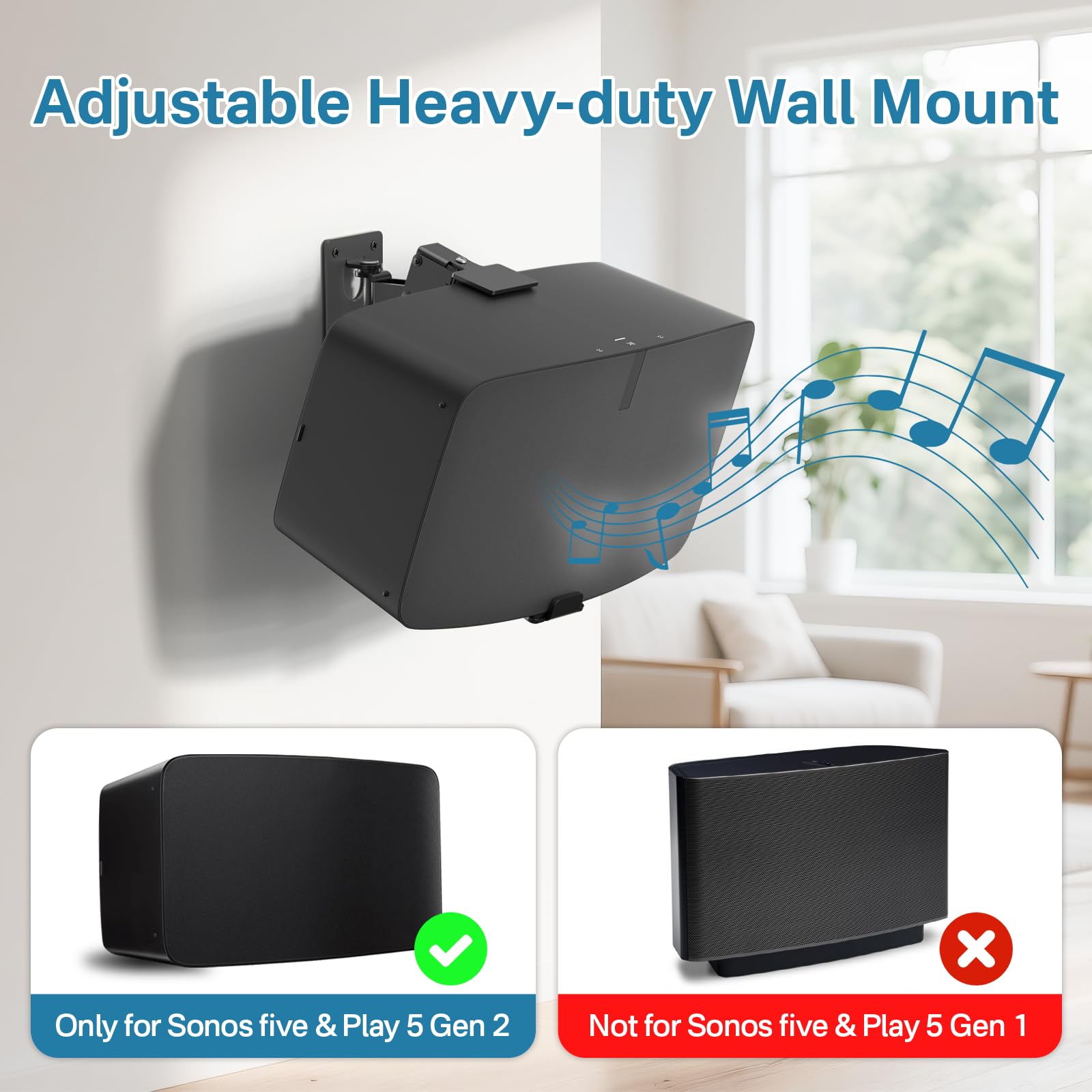Yibracki Heavy Duty Speaker Wall Mount for Sonos Five & Play 5 Gen