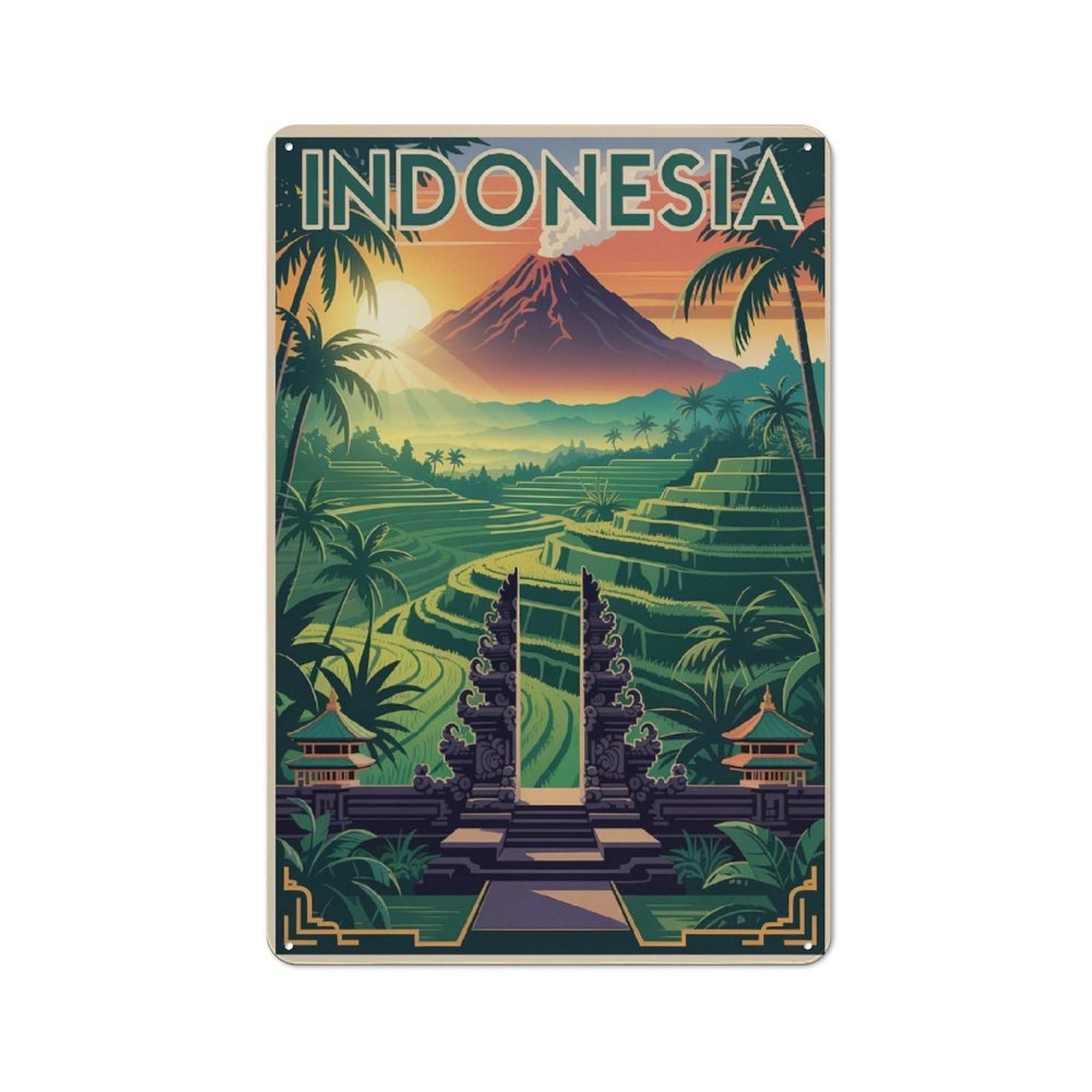 Junmoney Style Indonesia Travel Retro Metal Sign 30X20cm For Garage Or Workshop, With Clear Retro Wall Decor Character