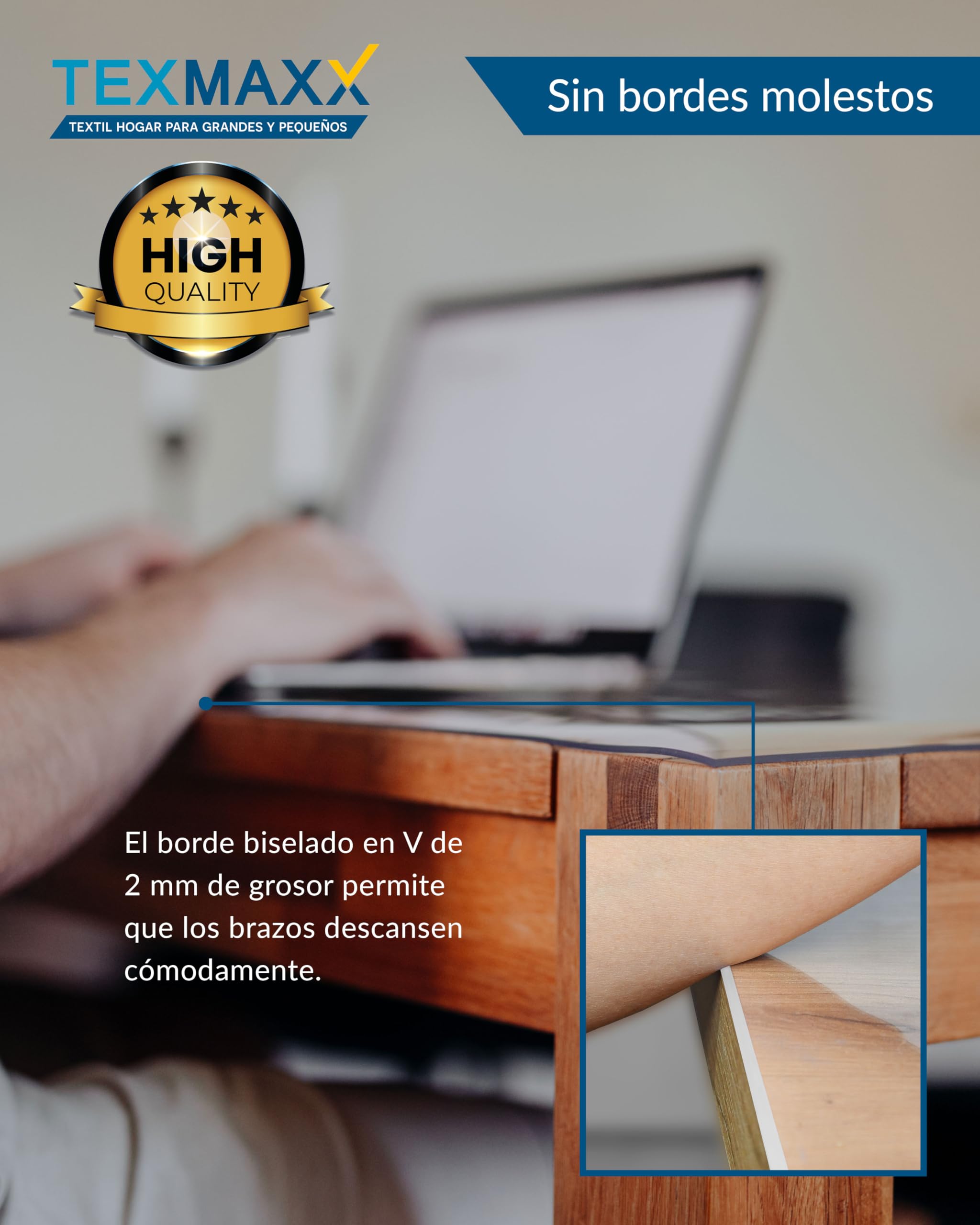 TEXMAXX Protector de Mesa Transparente de 2 mm con Bordes Biselados – Cubierta de PVC en Varios Tamaños para Escritorio, Encimeras y Superficies – Medida 90 × 140 cm