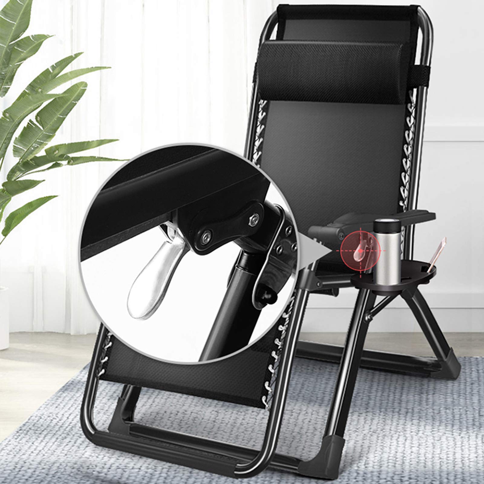 Fauteuil inclinable pliable réglable avec appui-tête, capacité de 181,4 kg pour camping, jardin, terrasse et pelouse - Noir (couleur : A)