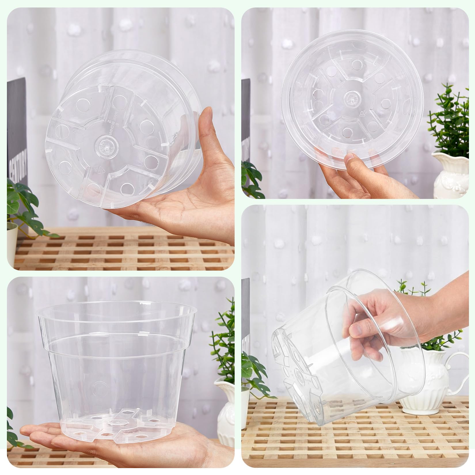Garvee Lot de 20 pots de fleurs transparents de 15,2 cm avec soucoupes, pots de fleurs en plastique épais avec trous de drainage, pots de fleurs transparents pour intérieur et extérieur
