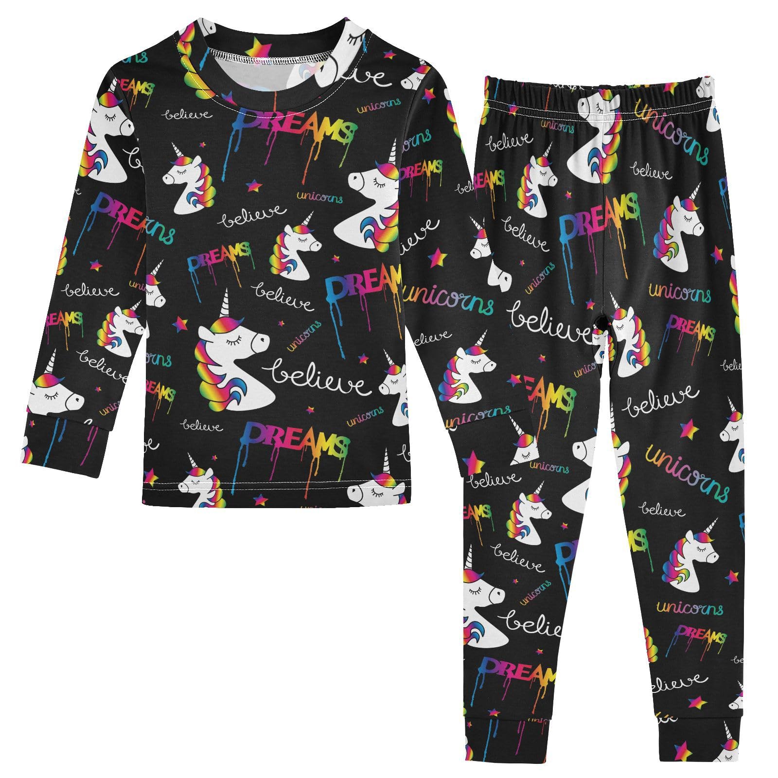 JHKKU Rainbow Unicorn Dream Pajamas Set Cotton 2 Piece Soft Comfy Pjs Long Sleeve Lounge Sleepwear 18M