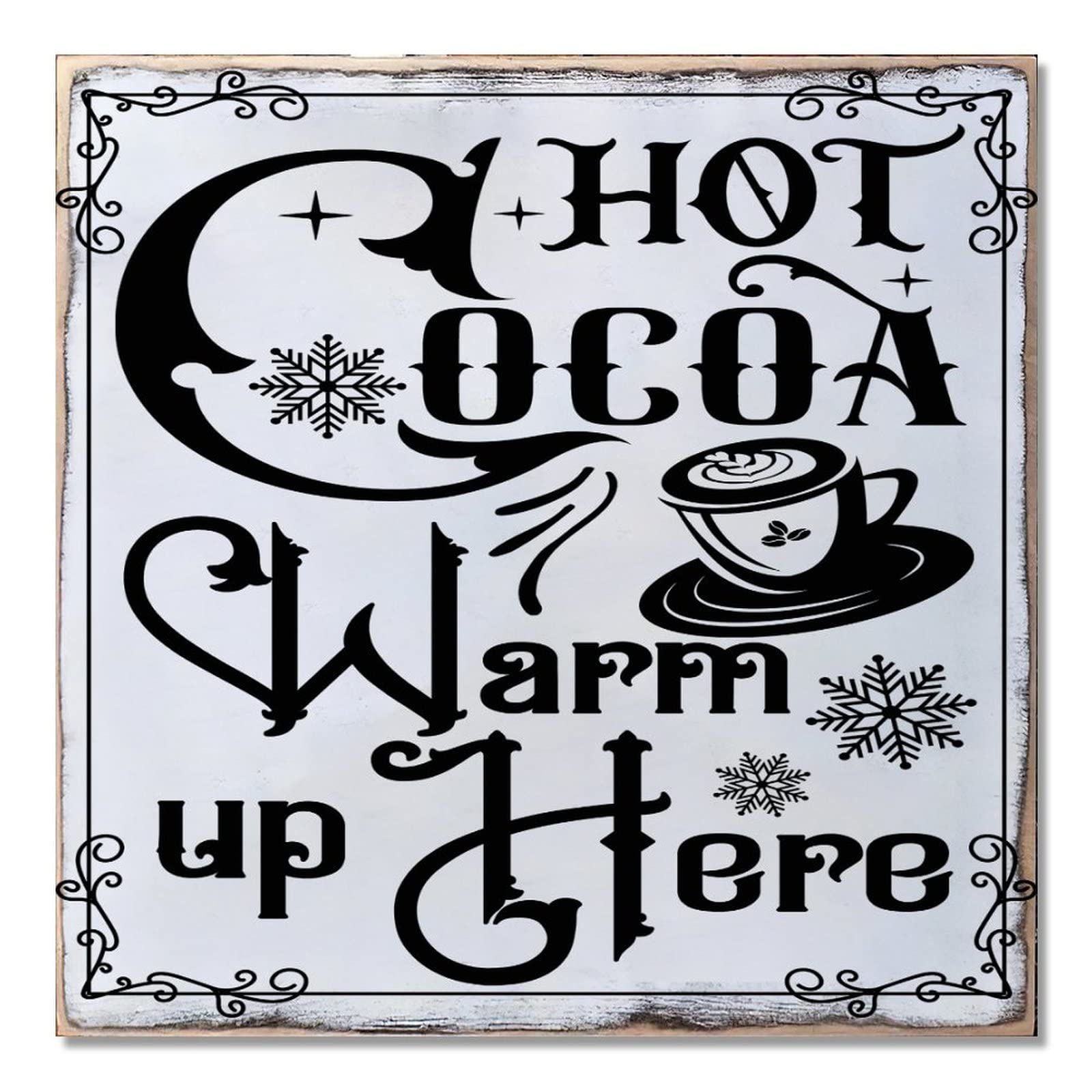 Panneau Hot Cocoa en bois rustique de ferme déco de Noël 40cm