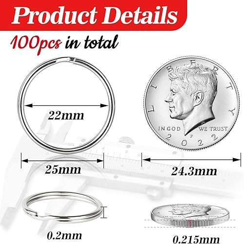 Miniatura 8 de MAQIHAN 200pcs Key Ring - Metal Key Chain Ring For Keychain Of Home Car School Office Diy Crafts Dog Ring And Other Keys Attachment 1 Inch.