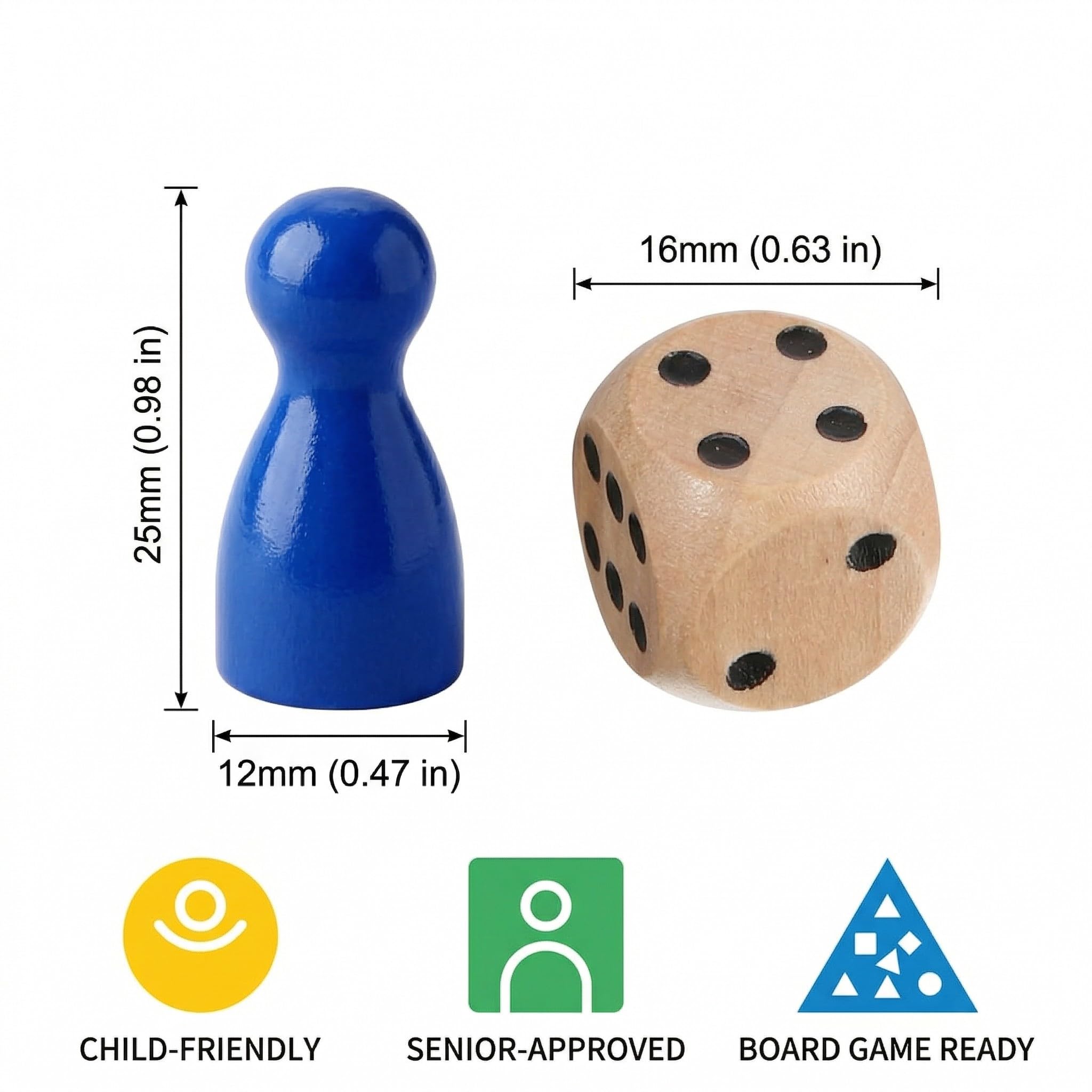 Pedine Gioco da Tavolo in Legno Colorate, 32pz Extra Grandi + 2 Dadi | Ricambio Universale per Ludo, Dama, Bambini e Anziani
