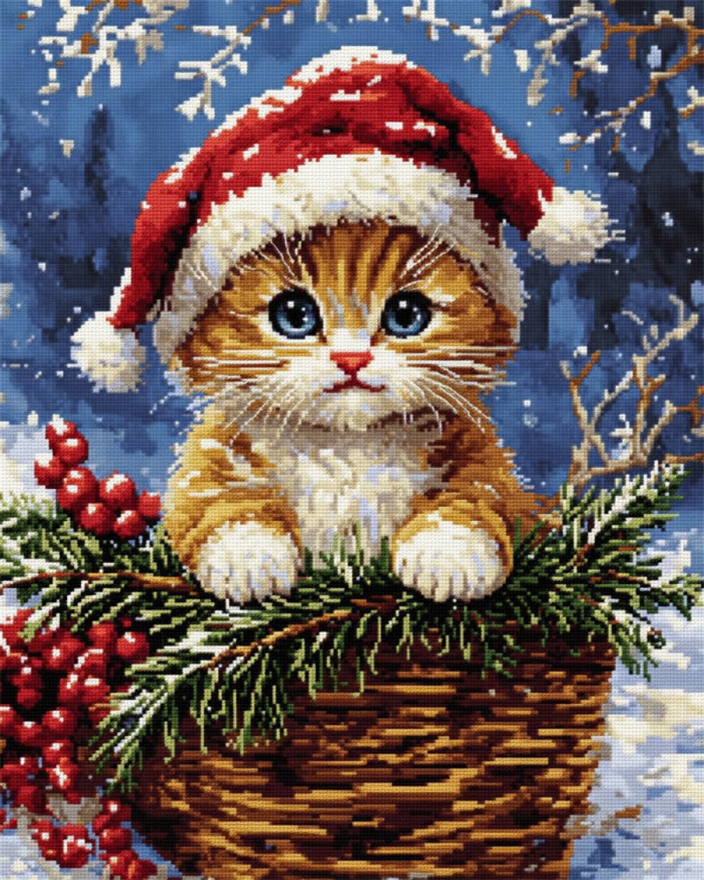 Kit tapis crochet chaton de Noël DIY 90x118cm toile imprimée pour débutant