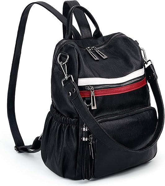 UTO Femme Sac porté Dos Anti-Vol Sac à Main porté épaule Glands Multi Compartiment PU Cuir lavé - 1