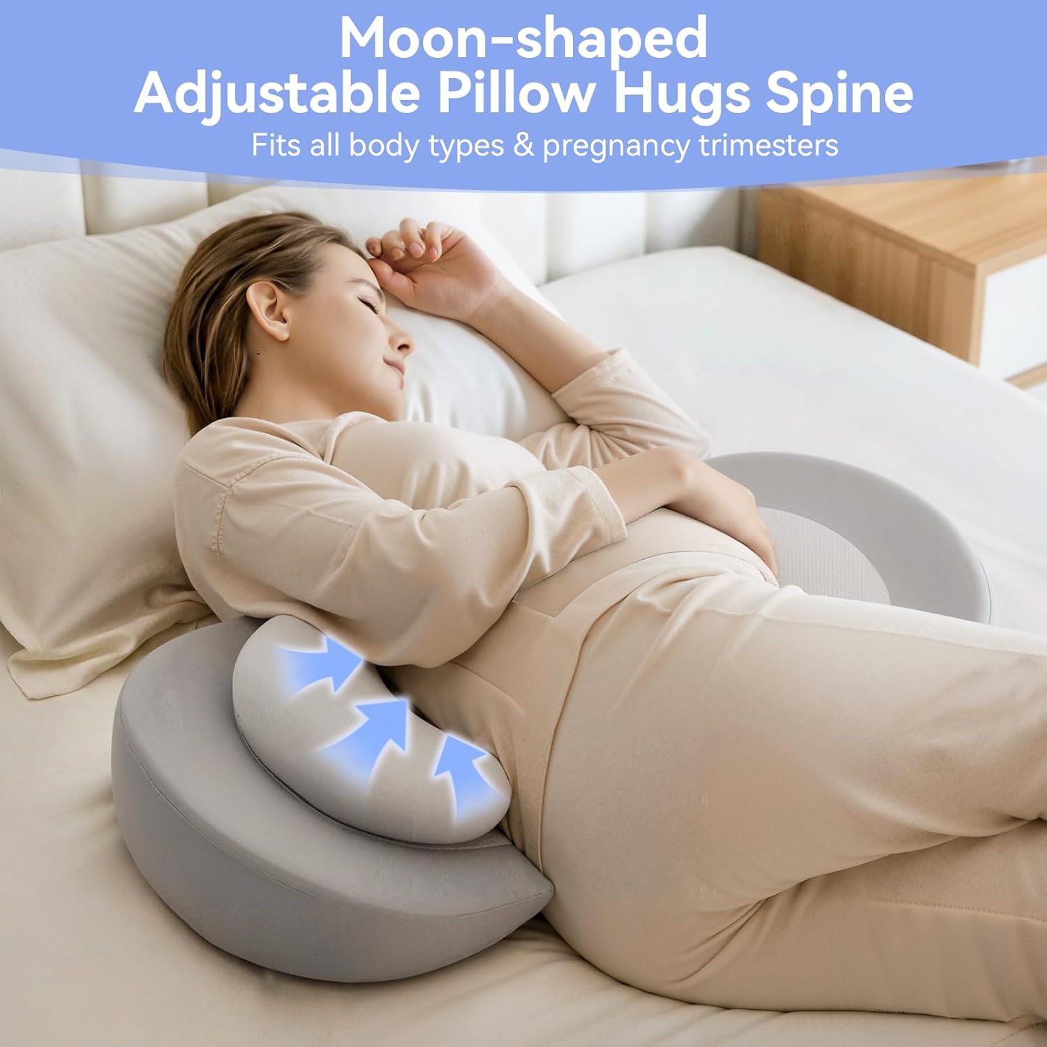 Pregnancy Pillow Wedge for Sleeping, Portable & Adjustable Maternity Pillow — Memory Foam Support for Back, Belly & Hip, Machine Washable Cover, Grey