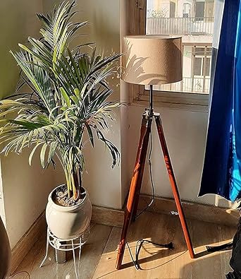 Y.S. Unique... Wooden Tripod Adjustable Floor Lamp with Jute Shade for Living Room, Home Decoration, Pack of 1 (Beige)