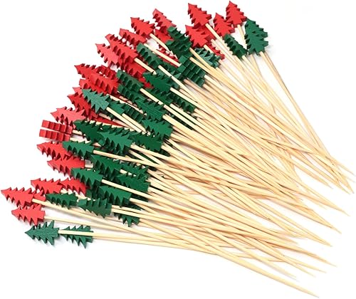 Honbay 100 piezas de palillos de cóctel para árbol de Navidad, frutas, alimentos, hamburguesas, palillos de dientes, decoración de cupcakes,