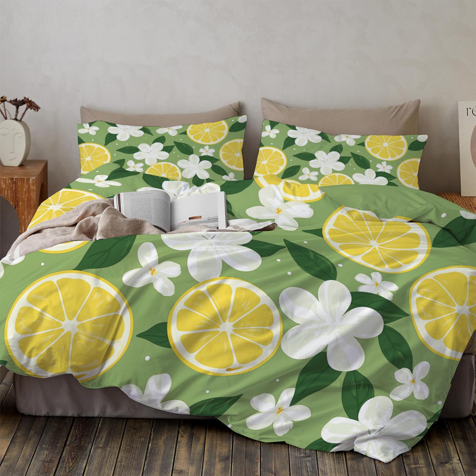 Parure de couette pour enfants anti-transpiration en microfibre douce motif citron