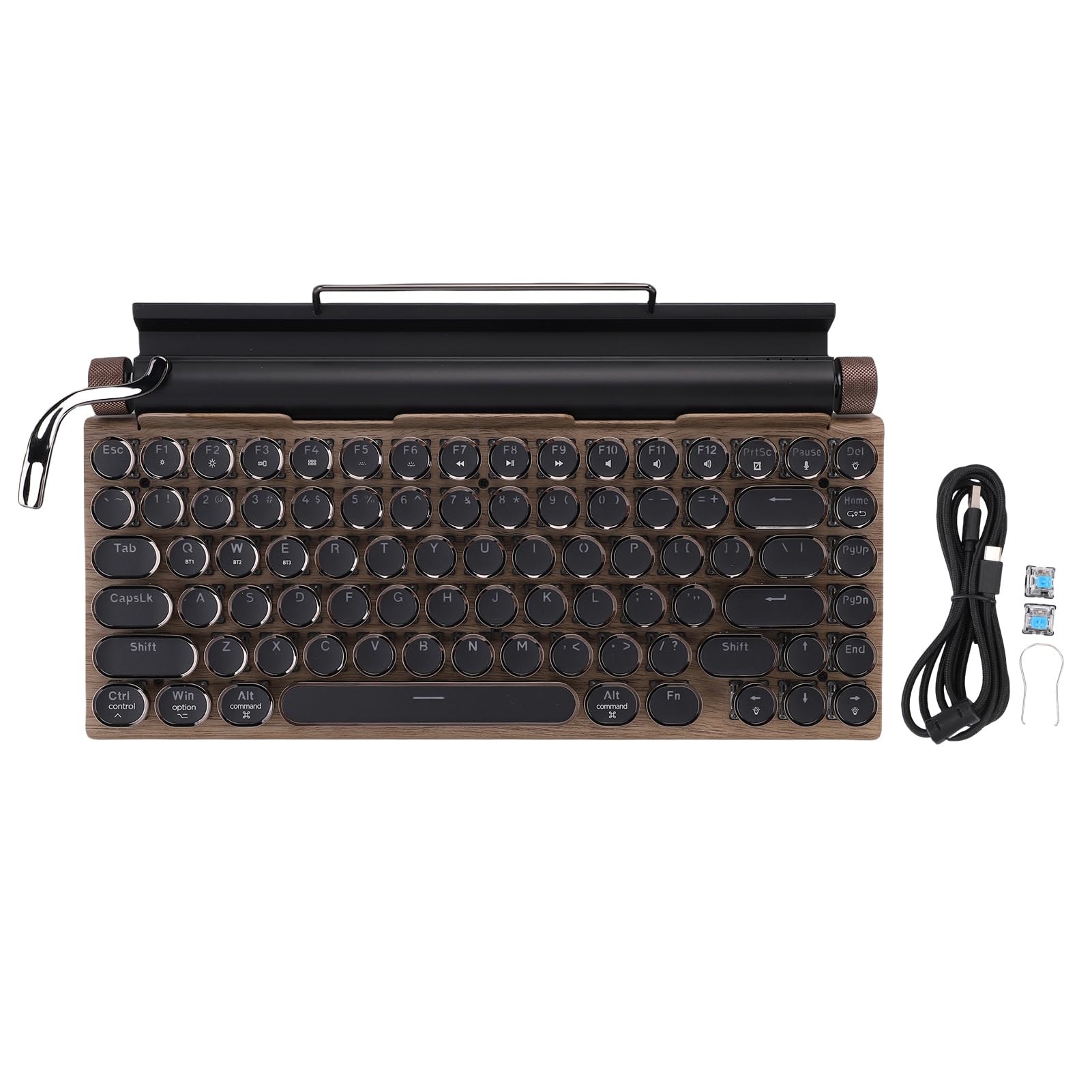 LICAEVEY Tastiera da Scrivere Wireless, Tastiera Meccanica retrò Calda, Tastiera Meccanica di Tastiera Rotonda Bt con 14 modalità Retroilluminata per Telefono Tablet (Colore di legno)