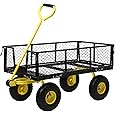 VEVOR Steel Garden Cart, Heavy Duty 500 lbs Capacity, with Removable Mesh Sides to Convert into Flatbed, Utility Metal Wagon with 180° Rotating Handle and 10 in Tires, Perfect for Garden, Farm, Yard